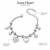 Bracelet à breloque cœur en zircon 'Aura Heart' JinSpark, acier inoxydable 316L de qualité médicale, plaqué or 18 carats PVD, bijoux minimalistes, cadeau
