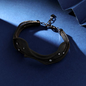 Bracelet en argent sterling 925 noir rhodié avec zircon, maille en dentelle, style chrétien, bijoux de mode, cadeaux promotionnels - Product Image 3