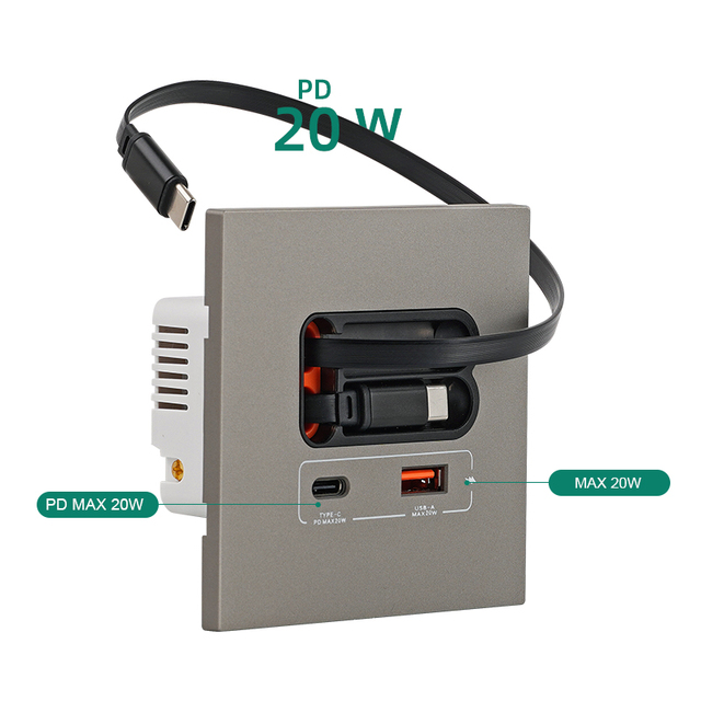 Universal Socket Usb-c Port Power Wall Panel 20W Universal Type-C USB Socket Type 86 with Cable Charging