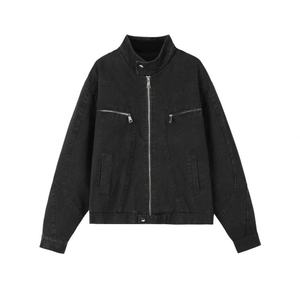 Blouson court en jean brodé à rivets et perles pour homme, coupe ample, avec fermeture éclair - Product Image 4