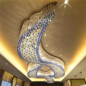 Grands lustres fantaisie en cristal personnalisés pour les hôtels salles de banquets Suspension élégante pour l'éclairage de villa Forme longue - Product Image 1