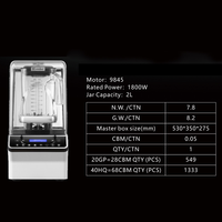 Mixeur Commercial Robuste 2L 1800W Personnalisé à Haute Vitesse et Insonorisé avec Couvercle Anti-Bruit