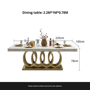 Tùy Chỉnh Phong Cách Châu Âu Hình Chữ Nhật Bàn Ăn Đặt Thép Không Gỉ Với Vàng-Mạ Ánh Sáng Sang Trọng Bằng Đá Cẩm Thạch Hàng Đầu Đơn Giản Thiết Kế Ghế - Product Image 5