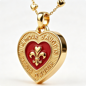 Heart-Shaped Gold-Plated Hard Enamel Medal With Red Center And Fleur-De-Lis Design For Valentine'S Day Love Theme - Product Image 3