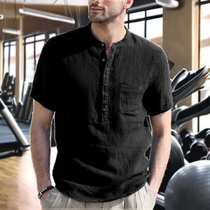 Camiseta Deportiva Casual para Hombre, Cuello Redondo, Botones, Manga Corta, Tejido de Poliéster/Algodón Transpirable - Product Image 2