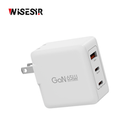 Chargeur mural USB WISESIR 65W GaN QC3.0/PD3.0 à port unique avec protection OTP pour téléphones mobiles et tablettes