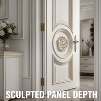 Porte intérieure de luxe en bois massif, style néo-classique, double battant, avec panneau sculpté motif médaillon blanc et or, taille personnalisée pour chambre, villa, hôtel