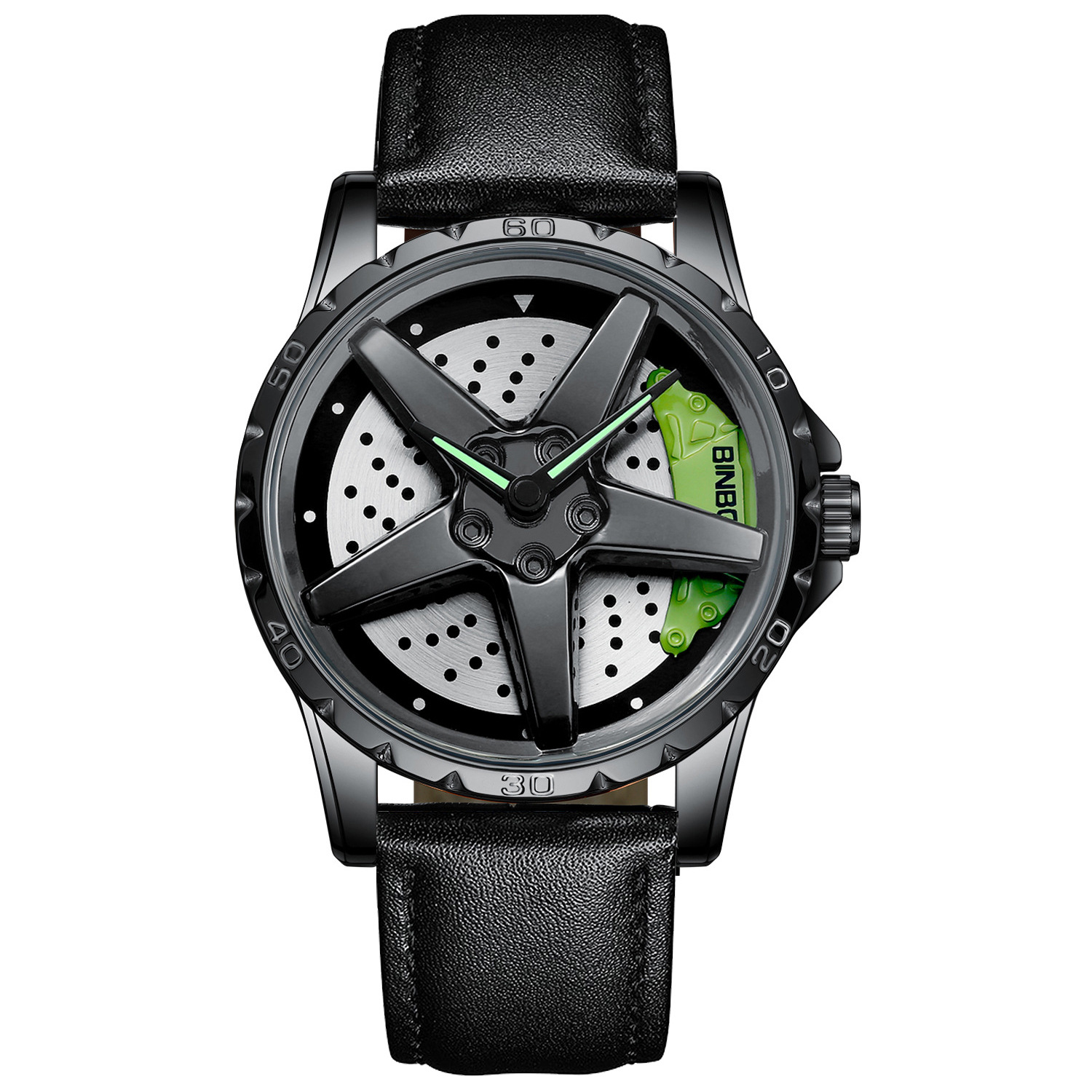 Cuir noir-acier noir-visage vert