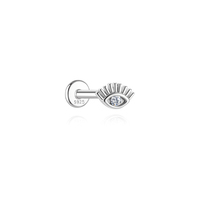 Boucle d'oreille à tige plate en argent sterling S925 plaqué rhodium, moissanite VVS, hypoallergénique, pour cartilage, hélix