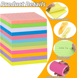 75 feuilles/bloc-notes multicolores Notes autocollantes 3x3In bloc-notes mémo ligné coloré <span class=keywords><strong>poste</strong></span> ligné collant pour enseignant étudiant école - Product Image 2