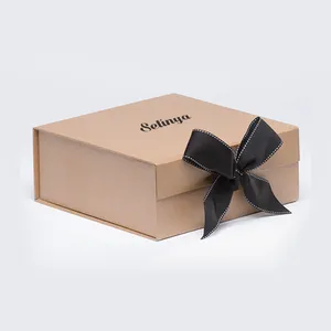 Caixa de presente magnética dobrável com logotipo, tampa de papel preta dobrável rígida, impressão personalizada de luxo, embalagem com fecho magnético