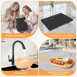 Planche à découper en bambou avec poignée, antibactérienne, rectangulaire, pour la cuisine, pour servir le fromage et les charcuteries - Product Image 2