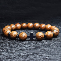 Bijoux fantaisie Bracelet croisé pour hommes avec diamant et pierre mate perles en bois perles bracelets à breloques bijoux