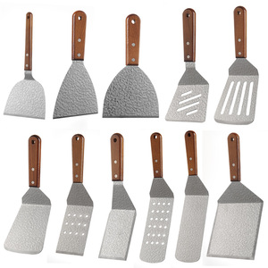 Spatules en acier inoxydable DF30 avec manches en bois – Outils de cuisine durables pour grillades et cuisson – Spatule de cuisine - Product Image 1