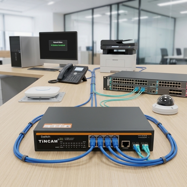 TiNCAM 8 Port Gigabit Managed Switch with 2 SFP Uplink Layer 2 Ethernet Network Switch  for Business Network