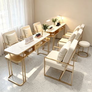 Beauty Salon Furniture Package <b>Nail</b> Bar <b>Desk</b> Luxury Tufted Manicure Tables with Chair Wood Double Manicure Table and Chair - Product Image 5