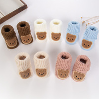 Chaussettes de marche pour bébé, chaussettes en coton tricoté antidérapantes avec motif d'ours 3D, pour ramper, de 0 à 12 mois