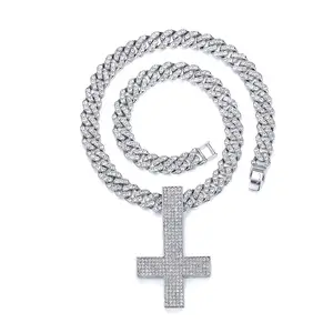 Hot Products Inverted Cross Pendant Hiphop Necklace Diamond Cuban Pendant Necklace