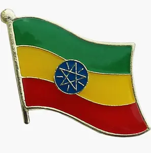 Ethiopia with Star Pin Country Pin Use Glue dropping process and Material is Zinc alloy Clothes Wear Decoration