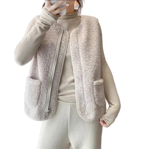 2025 Women's Casual Retro Style Lambswool <b>Vest</b> Zipper Closure Integrated Thick Fur Outerwear for Spring Autumn Winter Tank Tops - Product Image 1