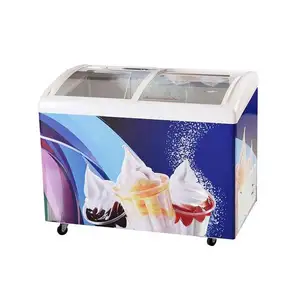 आइसक्रीम निर्माताओं के लिए 318L प्रतिस्पर्धी मूल्य घुमावदार ग्लास दरवाजा डिफ्रॉस्टिंग फ्रीजर