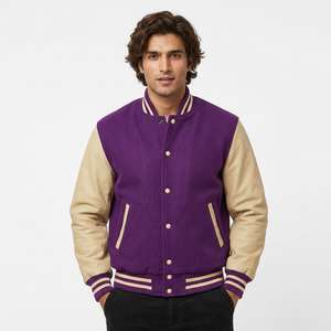 Blouson universitaire pour homme style collège, col montant, motif lettres brodé, coupe ample, design urbain pour l'hiver - Product Image 1