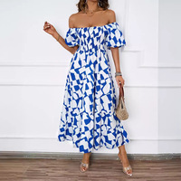 Robe d'été élégante pour femmes, décontractée, longueur au sol, nouvelle station indépendante, épaules dénudées, manches bouffantes, mousseline de soie naturelle ODM