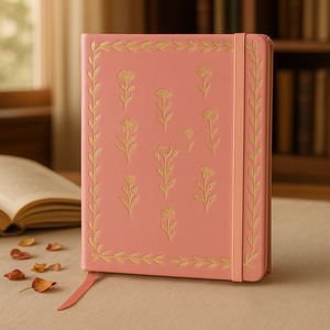 Cuaderno de Cuero PU Rosa Coral de 160 g/m² con Tapa Dura y Lámina Dorada, Cuaderno A5 con Doble Cinta - Product Image 6