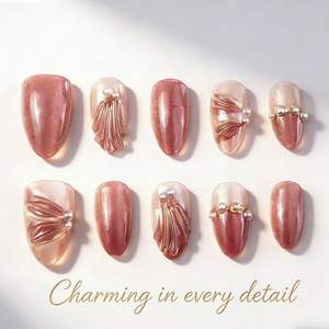 30 Piezas <span class=keywords><strong>de</strong></span> <span class=keywords><strong>Uñas</strong></span> Acrílicas Reutilizables con Diseño <span class=keywords><strong>de</strong></span> Ojo <span class=keywords><strong>de</strong></span> Gato Francés Rosa, Adornadas con Perlas y Lazo Tridimensional - Product Image 1