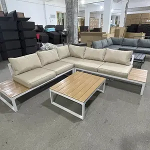 Furnitur Taman Aluminium Luar Ruangan Kelompok Tempat Duduk 6 Orang dengan Bantal