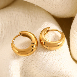 Huggie Earrings 18k Gold Plated Stainless Steel Geometric <b>Circle</b> <b>Ring</b> Studs Stackable Fashion Jewelry - Product Image 4