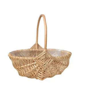 Handmade Large Wicker Basket With Handles Wall Hanging Storage For Flowers Fruit Easter Eggs Elegant Rattan Flower Basket Gift