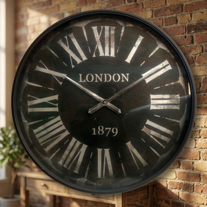 LONDON Design Large Iron Metal <b>Wall</b> Hanging <b>Clock</b> <b>Vintage</b> 3D Single Face Rustic Quartz Needle Battery Operated Home Living Room - Product Image 2