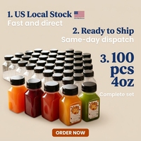 100 bouteilles de jus en plastique transparent de 4 oz, contenants carrés en PET pour boissons, bouteilles avec bouchons pour bar, café, à emporter