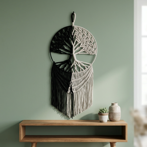 Bohemian Double Color Tree of Life Macrame Leaf Shape <b>Wall</b> Hanging Hand Woven Cotton Rope <b>Wall</b> <b>Decor</b> for Bedroom <b>Nursery</b> - Product Image 3