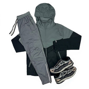 Men's Hooded Tracksuit Set Color Blocking Full <b>Zip</b> Sporty Style Waterproof Polyester Autumn Wear Side Pockets Regular Fit - Product Image 1