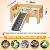 Maison multifonctionnelle en bois massif améliorée pour petits animaux : cachette robuste avec escalier pour cochons d'Inde, hamsters, lapins, chinchillas