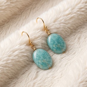 Ear Enlace Oem Odm 14K Gold Plated Oval Amazonite Dangle <b>Hook</b> <b>Earrings</b> Natural Gemstone Women Jewelry Wholesale - Product Image 3