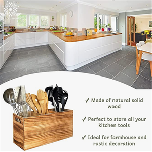Porte-ustensiles en bois rustique, pour décor de cuisine, ferme, organisateur de comptoir et rangement des outils de cuisine, <span class=keywords><strong>Triple</strong></span> - Product Image 2