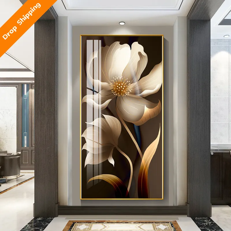 Luxury design rose home decoration canvas living room 3d wall crystal porcelain painting wall art canvas