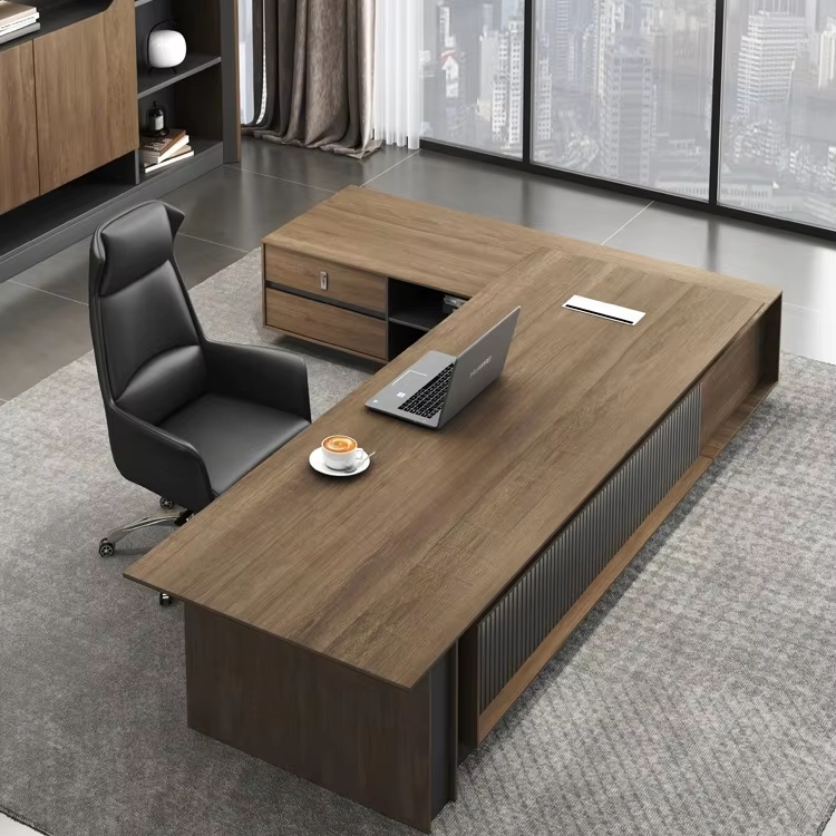 Modern Luxurious L-Shape Executive Office Desk Wooden Boss CEO Office Table For Home Study Or Bedroom Furniture Modular