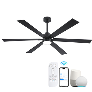 Ventilatore da soffitto intelligente Tuya Alexa da 66 pollici in compensato con 6 pale, luce LED, telecomando, per esterni e interni, soggiorno, classe energetica A - Product Image 1