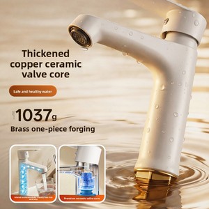 Robinet mitigeur en laiton pour lavabo, finition blanc crème, en cuivre fin, eau chaude et froide, pour salle de bain et lavabo domestique - Product Image 3
