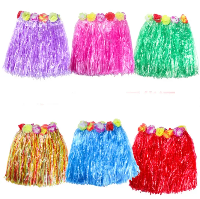 Plastic Fibers girls Woman Hawaiian Favors Grass Skirt Cheap costume Flower Hula Skirt dance dress Party Hawaii Beach