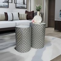 Ensemble de 2 tables basses Lander en fer argenté, meubles de décoration intérieure modernes et luxueux en métal écologiques pour chambre à coucher et salon