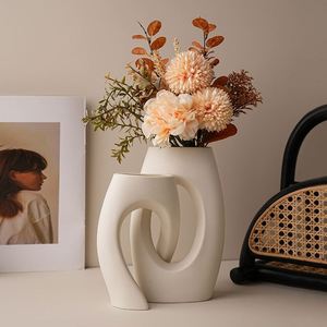 Dropshipping Shopify White Ceramic Vases Set of 2 Modern Vase for Nordic Minimalist <b>Book</b> Style Shelf <b>Decor</b> - Product Image 3