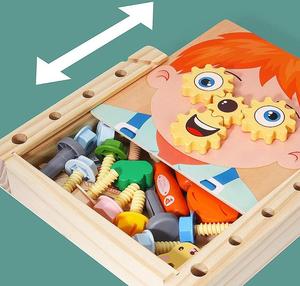 Unisex Montessori giáo dục tự làm đồ chơi thiết lập đa chức năng gỗ mô phỏng Nụ cười khuôn mặt công cụ hộp Nut tháo gỡ & vít lắp ráp - Product Image 6