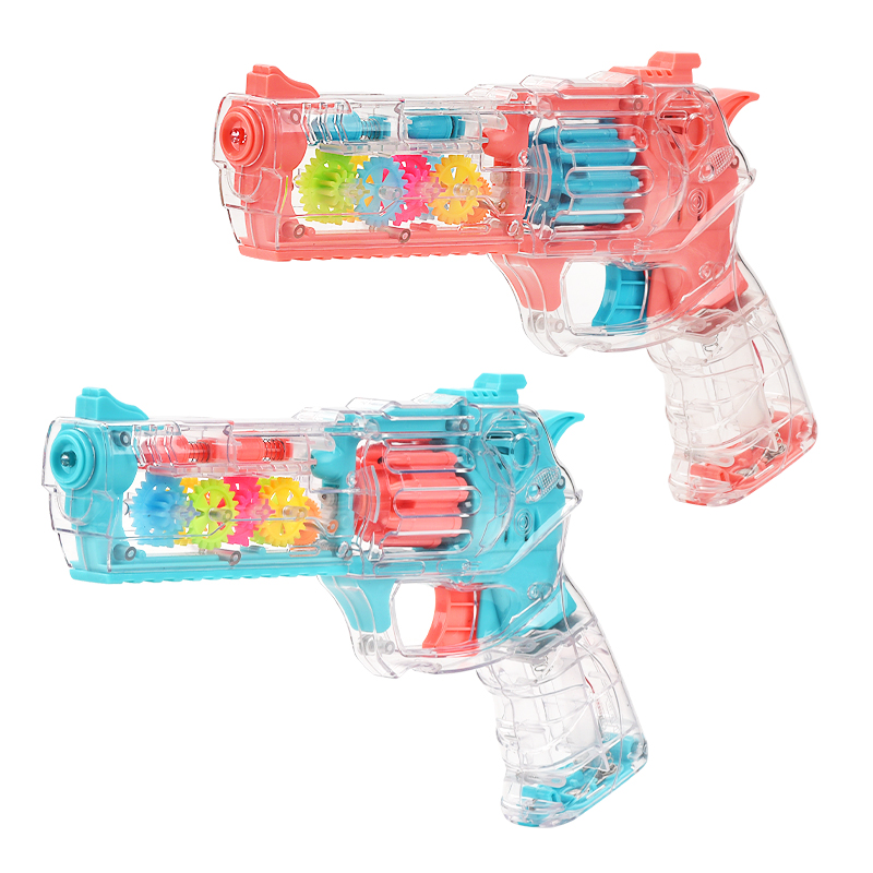 Детский вибропистолет с прозрачной шестерней, электрическая игрушка, мигающая забавная концепция с подсветкой и музыкой