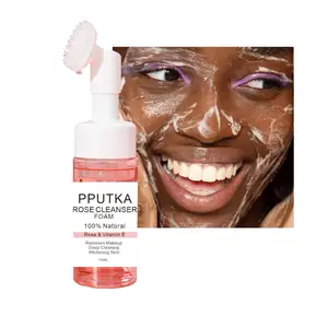 Private label natural lightening removes makeup deep cleaning face rose foam facial cleanser
