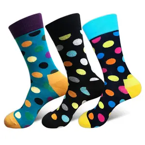 Stock Cotton Funky Men Dress Socks Crew Wholesale Polka Dot Design Fashion Casual Socks Unisex Popular